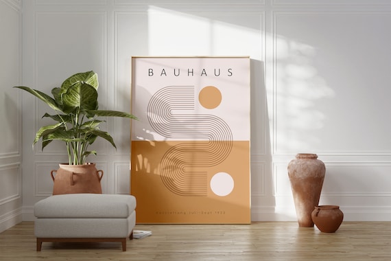 Bauhaus Geometric Burnt Orange Printable Exhibition Poster Mid Century Modern Decor Minimalist Retro Wall Art