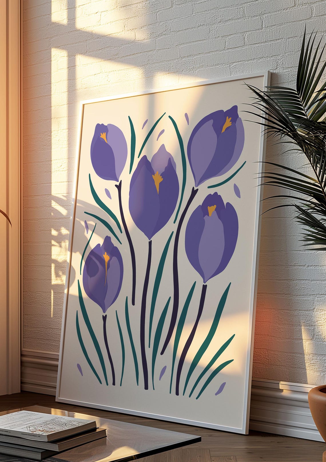 Purple Crocus Blossom Maximalist Flower Market Illustration Poster - Image 4