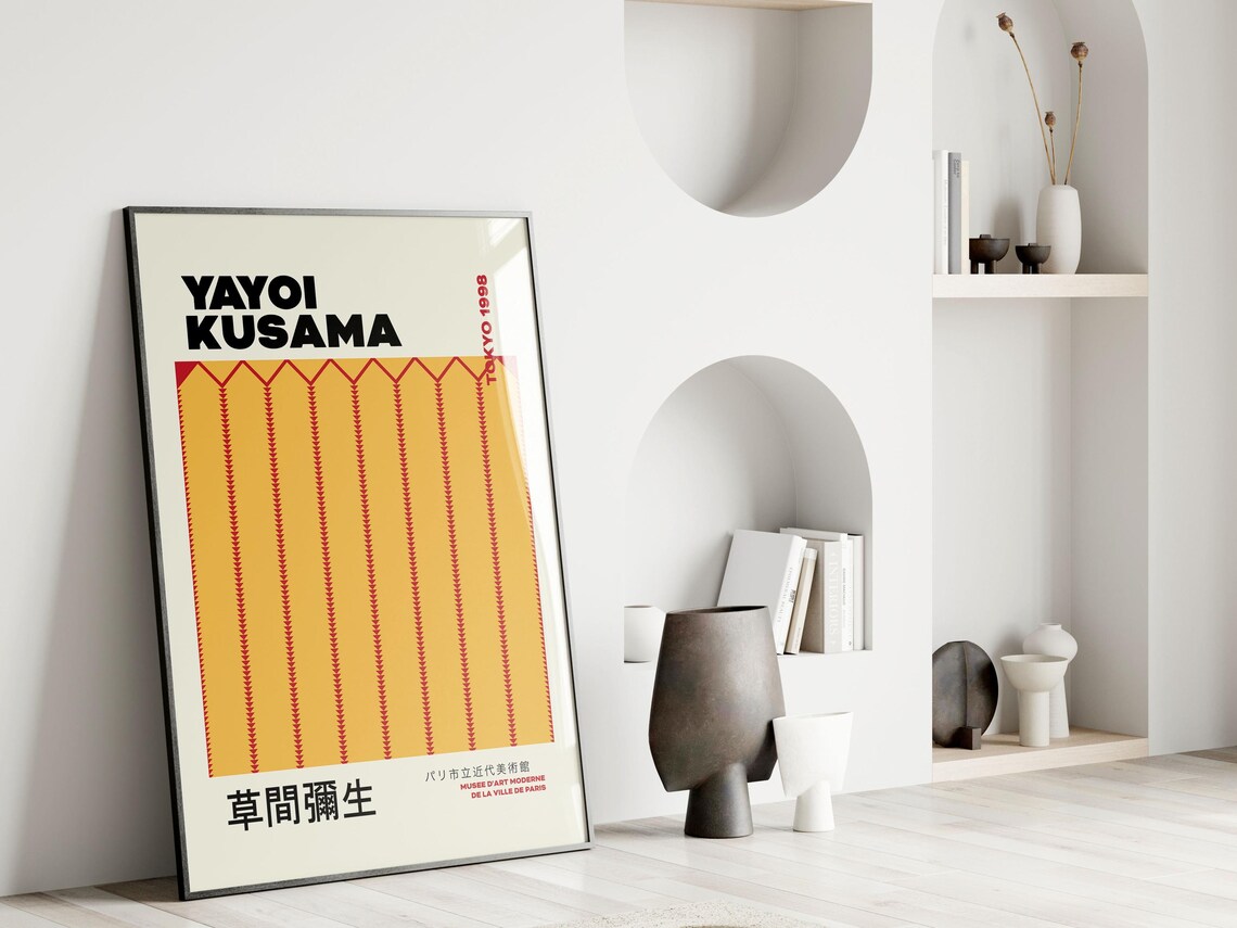 Yayoi Kusama Tokyo 1998 Yellow Red Zigzag Lines Exhibition Poster - Image 2