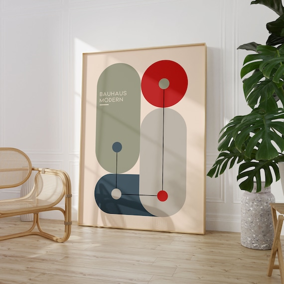Bauhaus Modern Geometric Abstract Red Circle Color Block Art Poster
