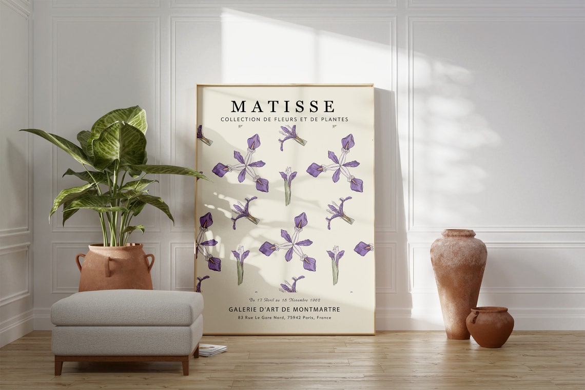 Matisse Purple Iris Blossom Scattered Floral Gallery Art Print