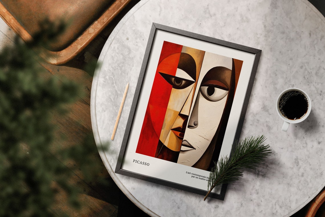 Picasso Style Cubist Geometric Faces Abstract Portrait Art Poster - Image 5
