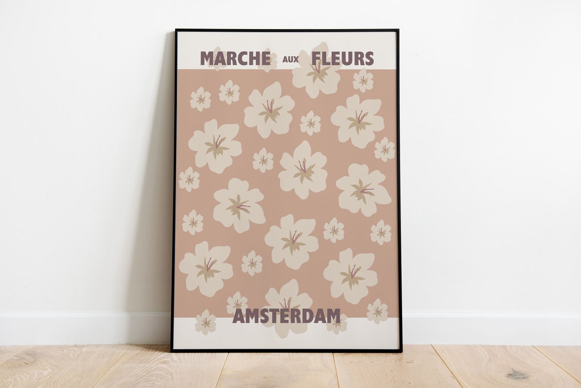Amsterdam Marche Aux Fleurs Poster Cream Blossoms On Tan Floral Art - Image 2