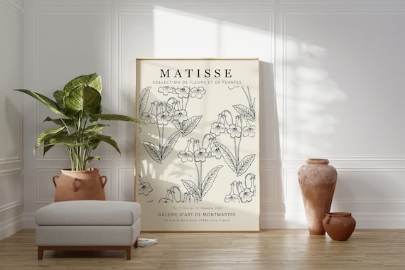Matisse Black and White Floral Line Sketch Minimalist Art Print