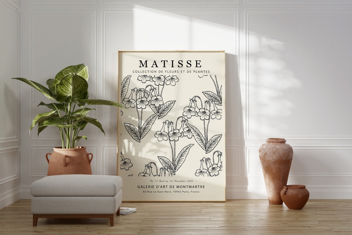 Matisse Black and White Floral Line Sketch Minimalist Art Print