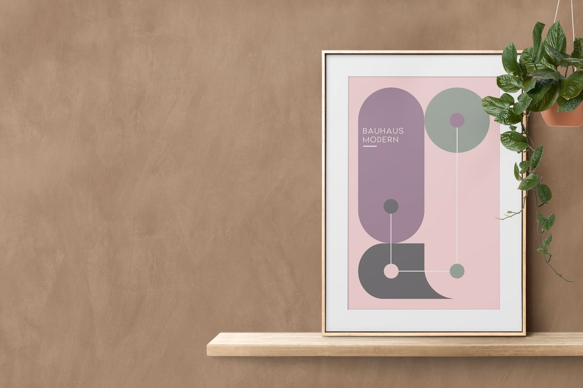 Pastel Pink Bauhaus Modern Abstract Mauve Sage Geometric Art Poster - Image 3