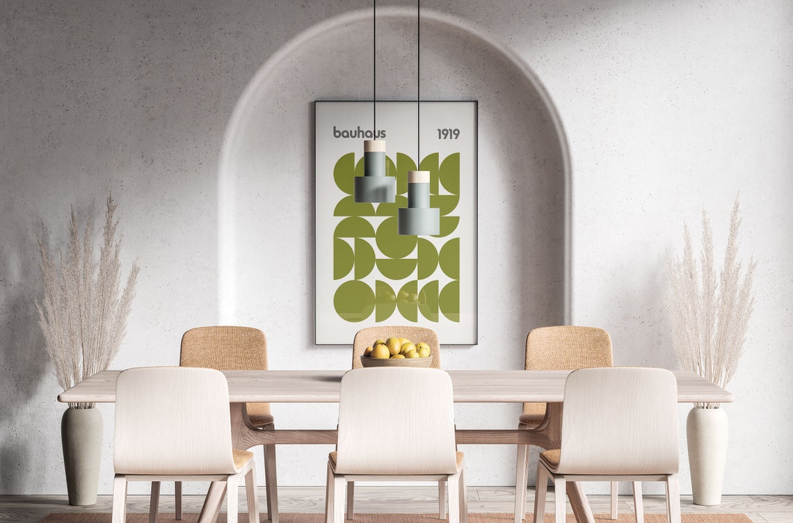 Bauhaus Olive Green Circle Grid 1919 Minimalist Geometric Poster - Image 5