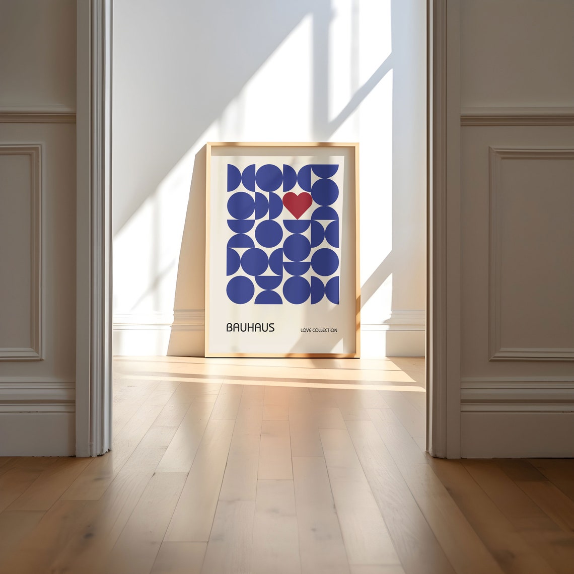 Navy Blue Geometric Circle Heart Bauhaus Love Collection Poster - Image 5