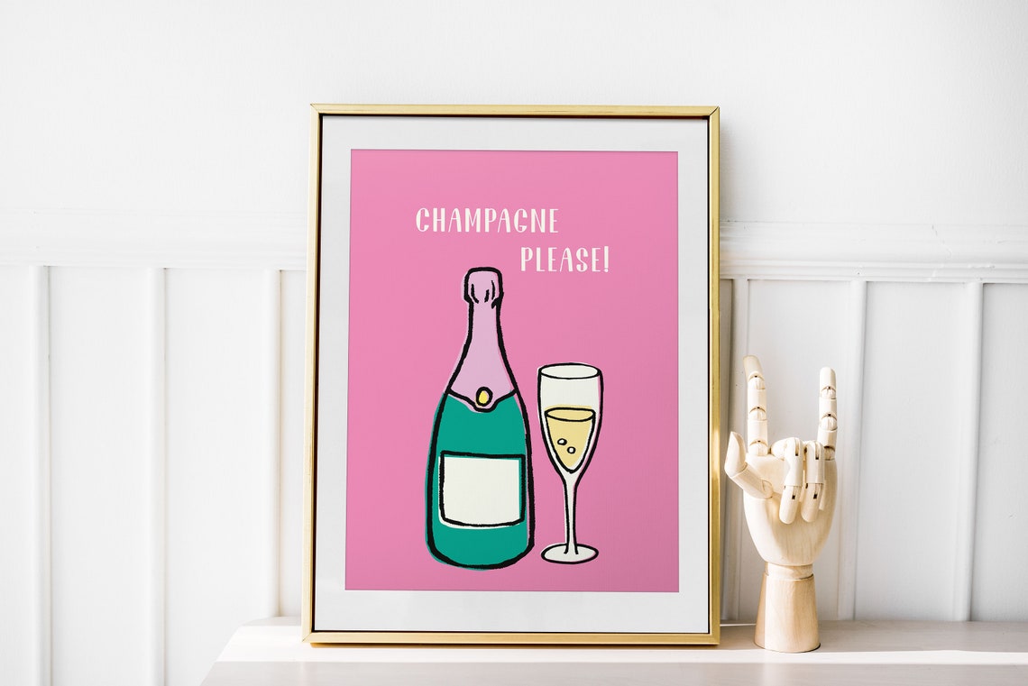 Champagne Please Funny Quote Pink Bar Decor Party Wall Decor Poster - Image 2