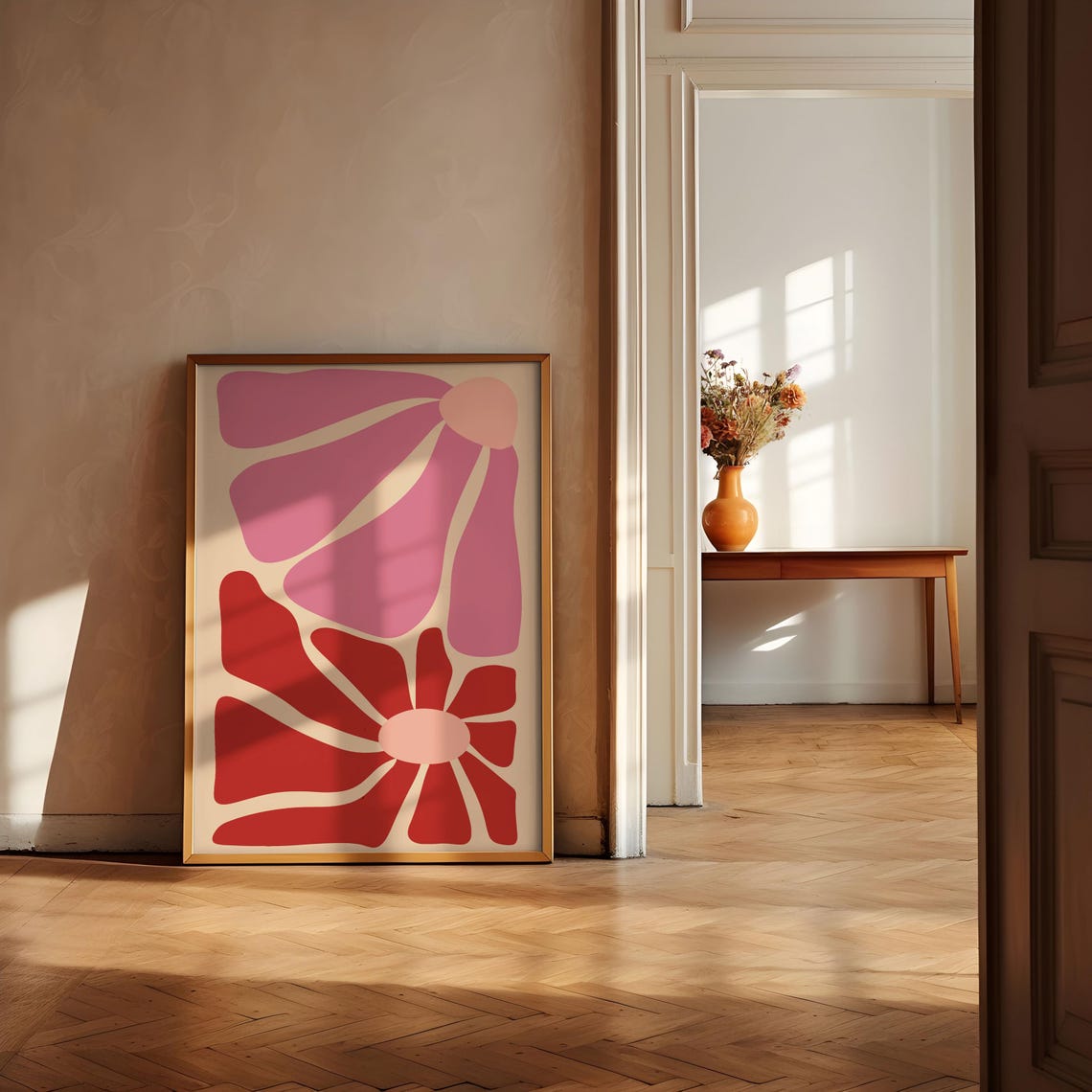 Pink and Red Groovy Flower Abstract Poster Retro Pop Art Style - Image 3