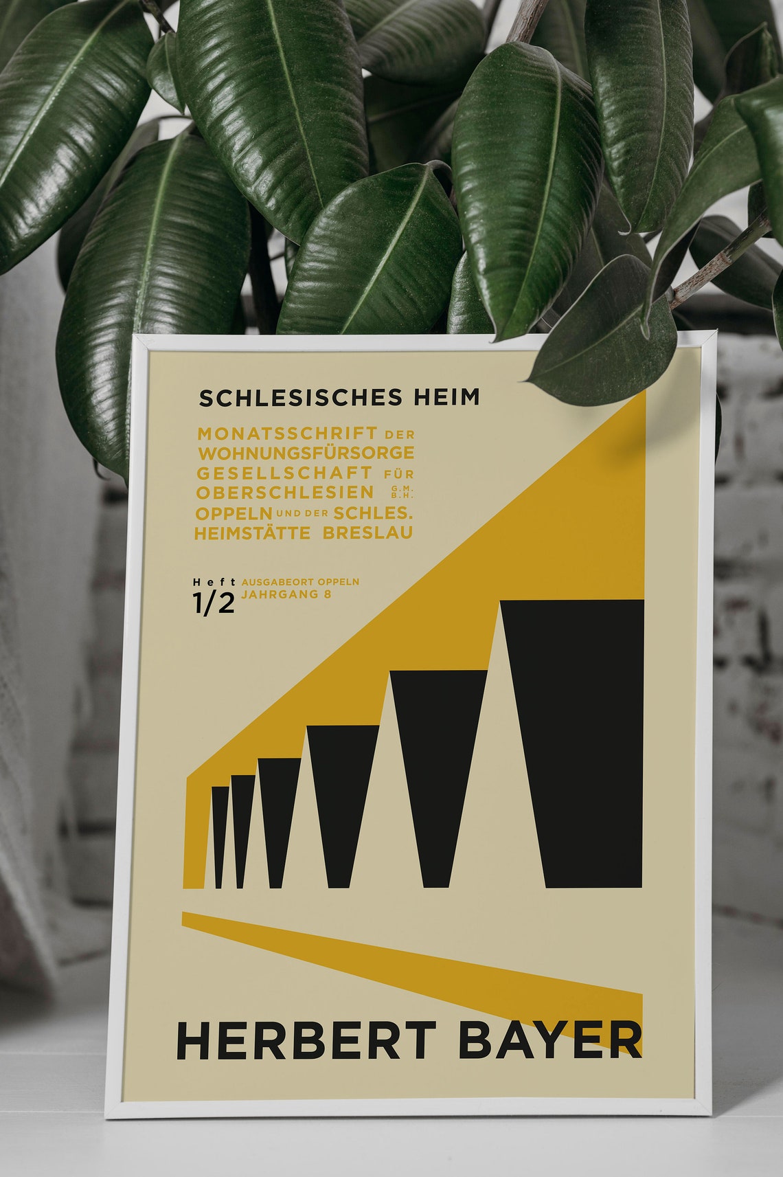 Herbert Bayer Schlesisches Heim Yellow Geometric Bauhaus Poster - Image 2