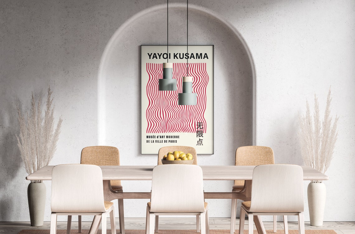 Yayoi Kusama Style Cherry Red Wavy Line Modern Gallery Art Poster - Image 3