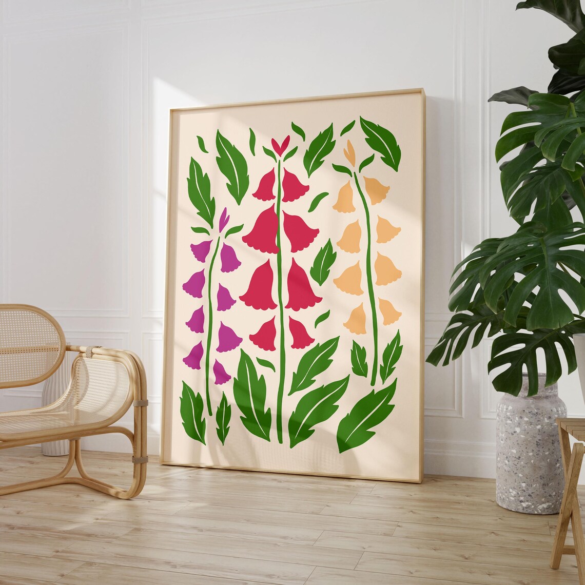 Foxglove Bell Bloom Maximalist Flower Market Illustration Poster