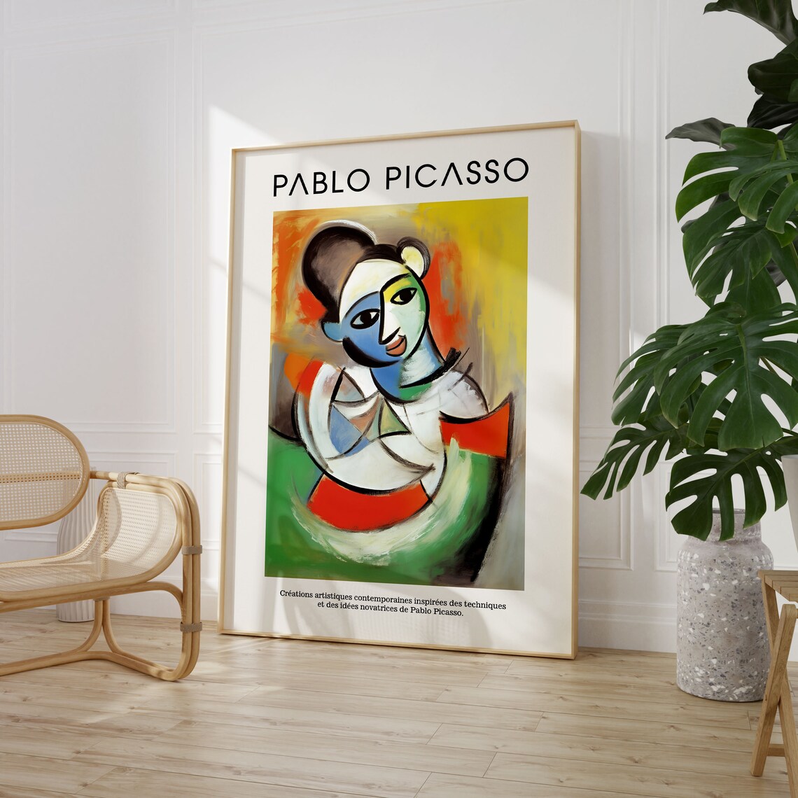Picasso Style Cubist Woman Portrait Vibrant Orange Green Maximalist Poster
