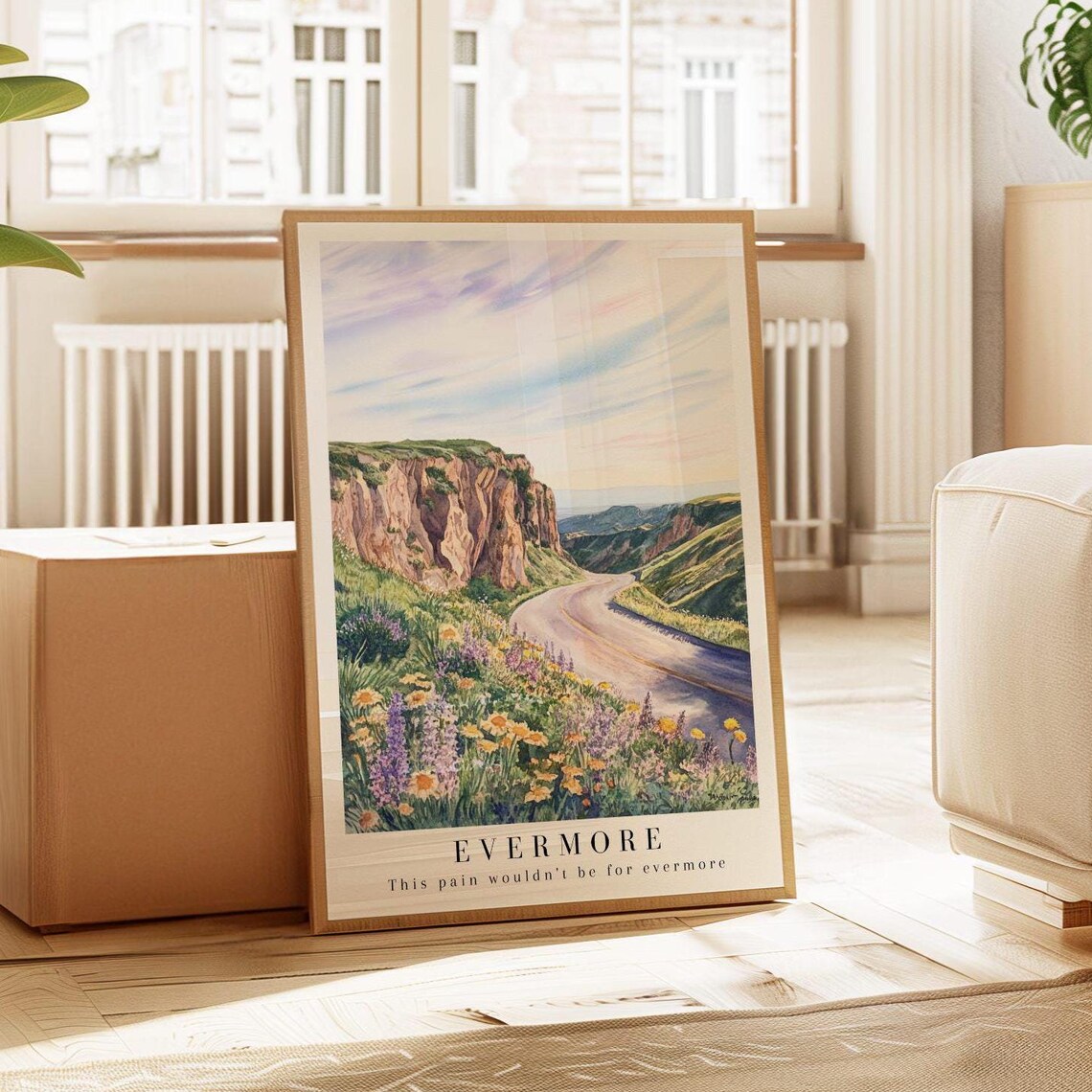 Taylor Swift Evermore Cliff Road Wildflowers Watercolor Lyric Poster
