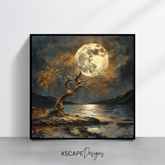 Moonlit Tree Wall Art Print Nightscape Square Artwork Poster
