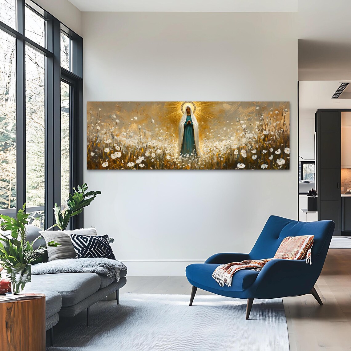 Virgin Mary Catholic Christian Art Print, Panoramic Devotional - Image 3