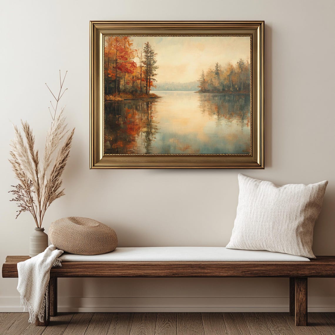 Autumn Lake Mirror Reflection Fall Foliage Tall Pines Travel Poster - Image 2
