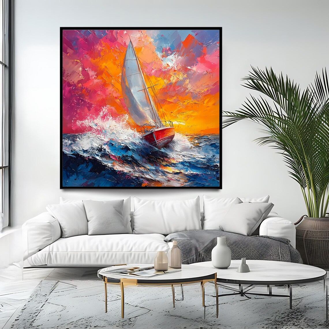 Sailing Wall Art Colorful Ocean Print Abstract Nautical Seascape Painting For Home Decor - Image 4
