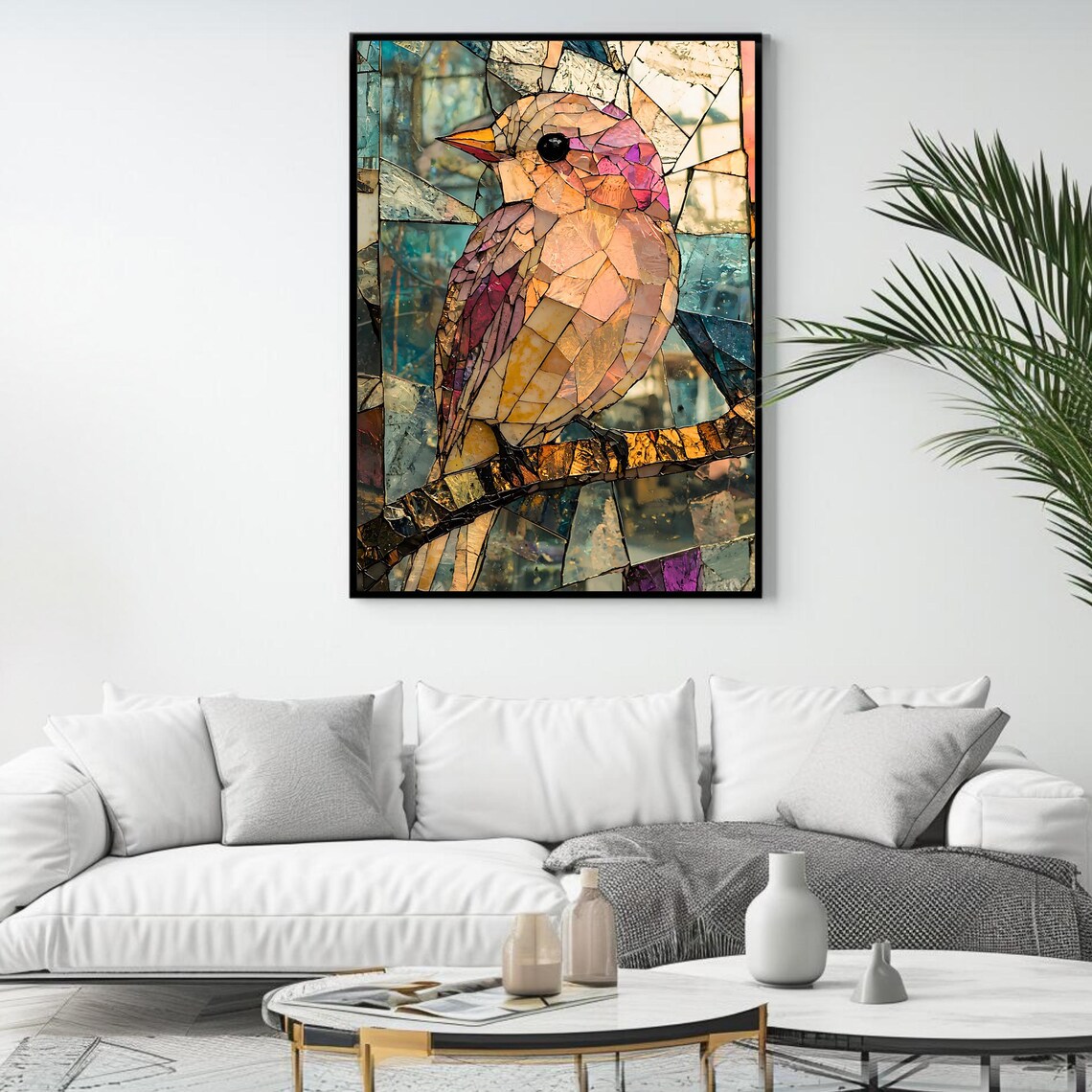 Stained Glass Bird Mosaic, Elegant Nature Artwork - Image 4