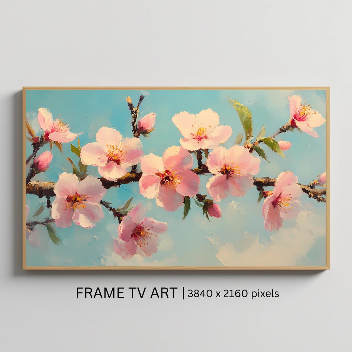 Pink Spring Cherry Blossom Branches Soft Blue Sky Floral Art Poster