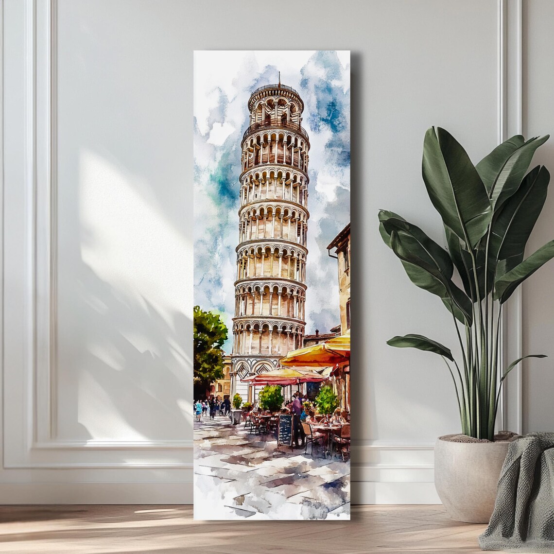 Leaning Tower Of Pisa Watercolor Street Cafe Italy Travel Poster - Image 3