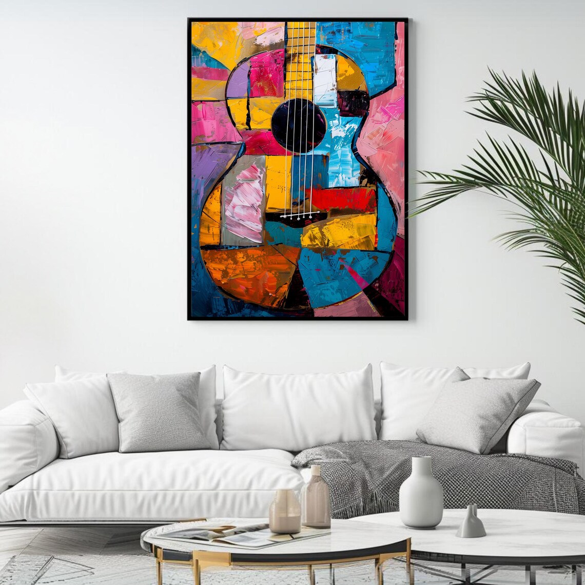 Abstract Cubist Guitar Colorful Music Instrument Modern Art Print Poster - Image 4
