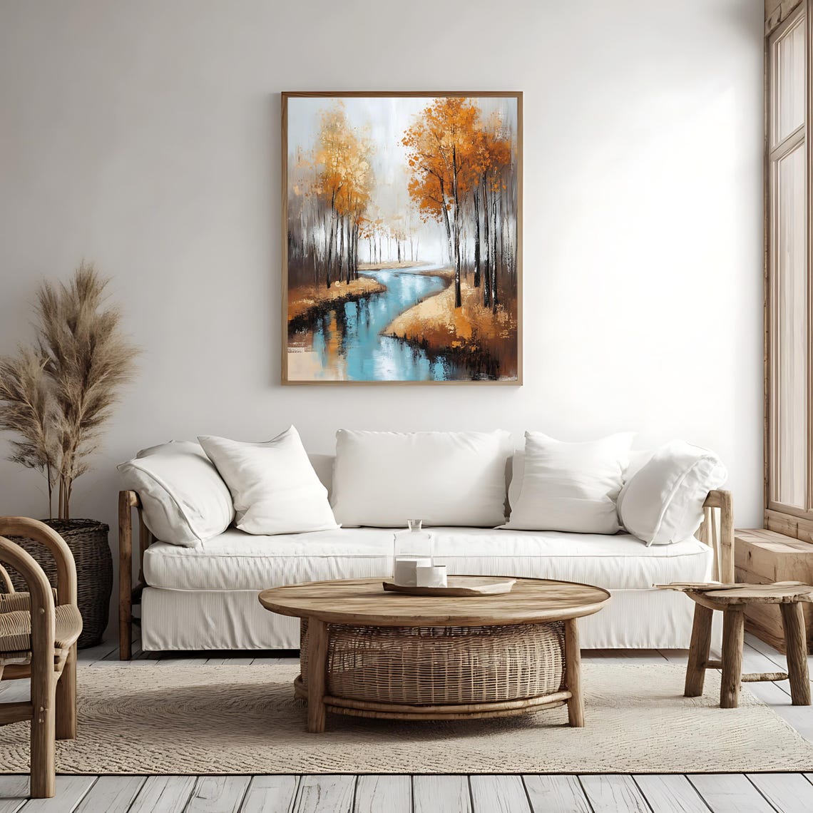 Autumn Forest Winding River Golden Foliage Misty Landscape Art Poster - Image 4
