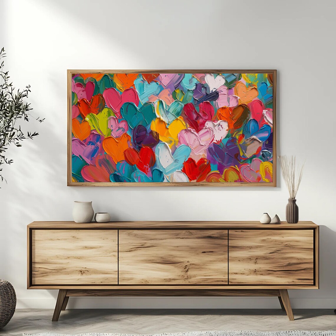 Colorful Hearts Impasto Painting Love Rainbow Wall Art Poster - Image 3