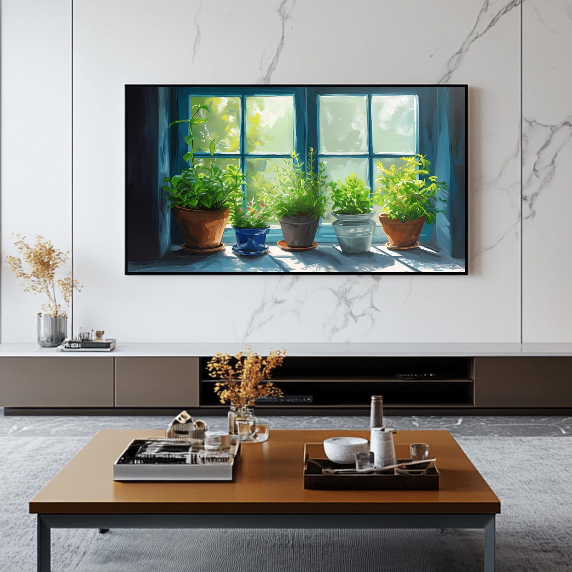 Sunny Windowsill Potted Plants Botanical Still Life Art Poster - Image 2