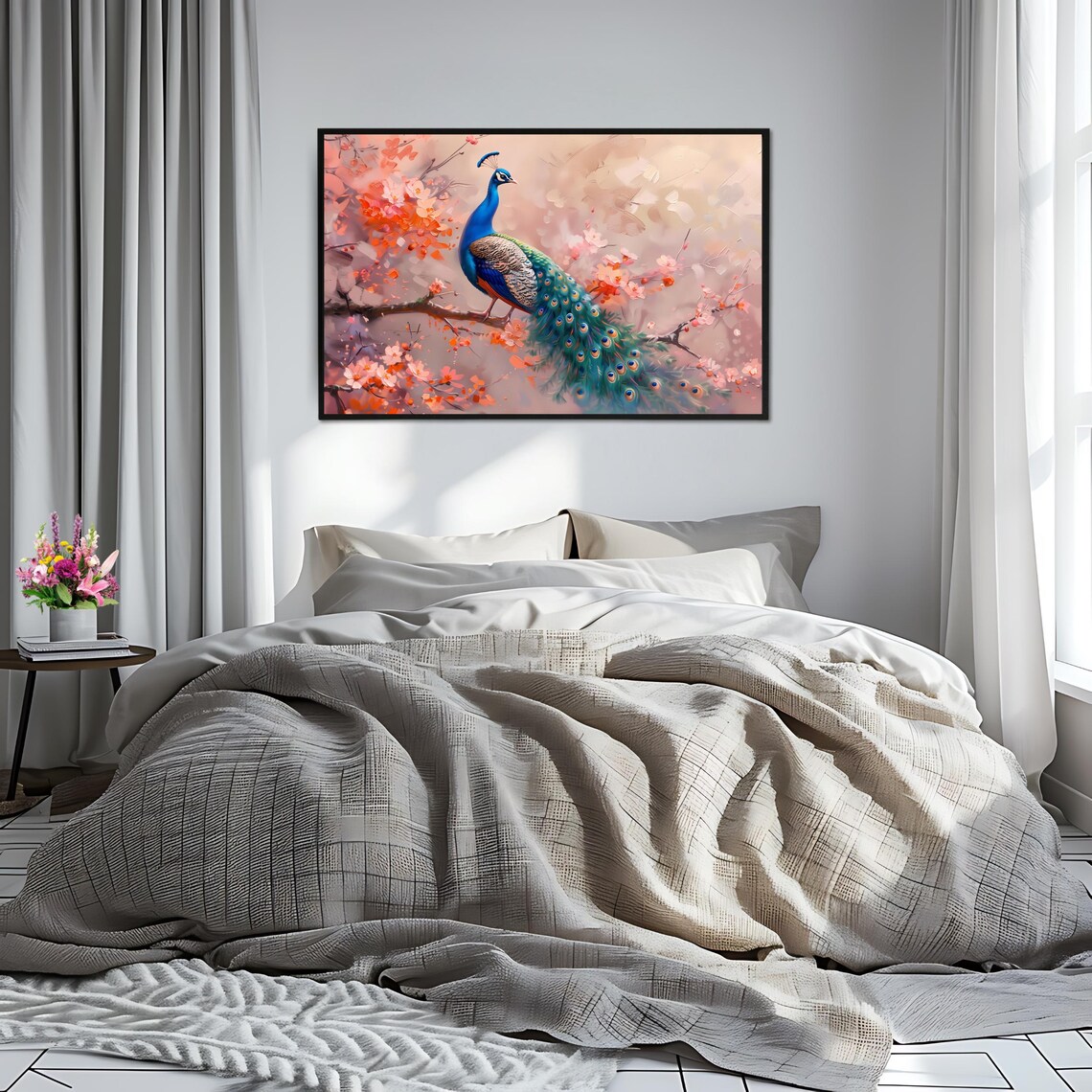 Peacock Floral Nature Art, Elegant Bird Decor - Image 2