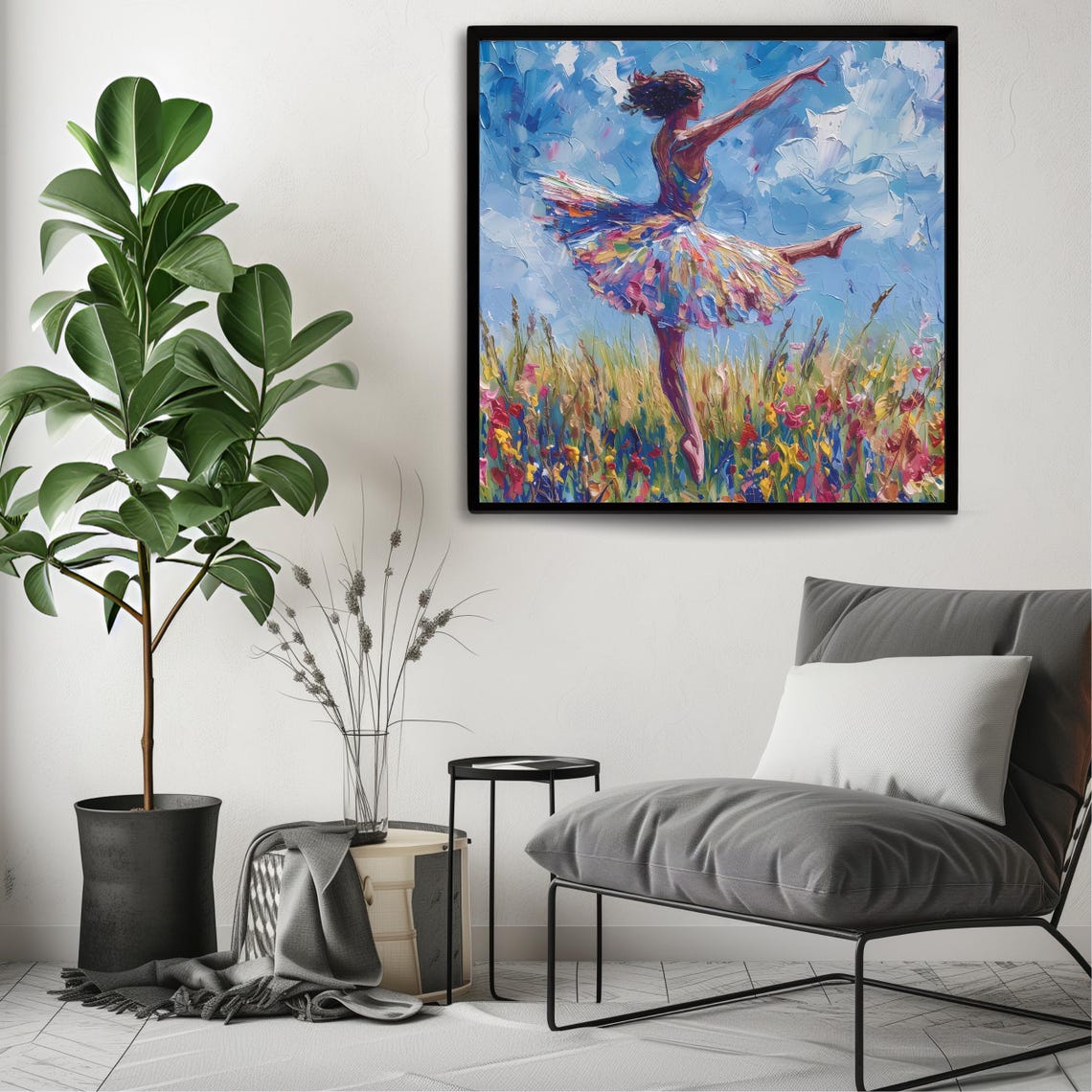 Ballerina Dancing in a Wildflower Meadow Colorful Impasto Art Poster - Image 3