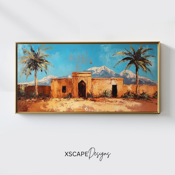 Moroccan Village Wall Art Long Horizontal Narrow Print North African Landscape For Above Couch Or Bed