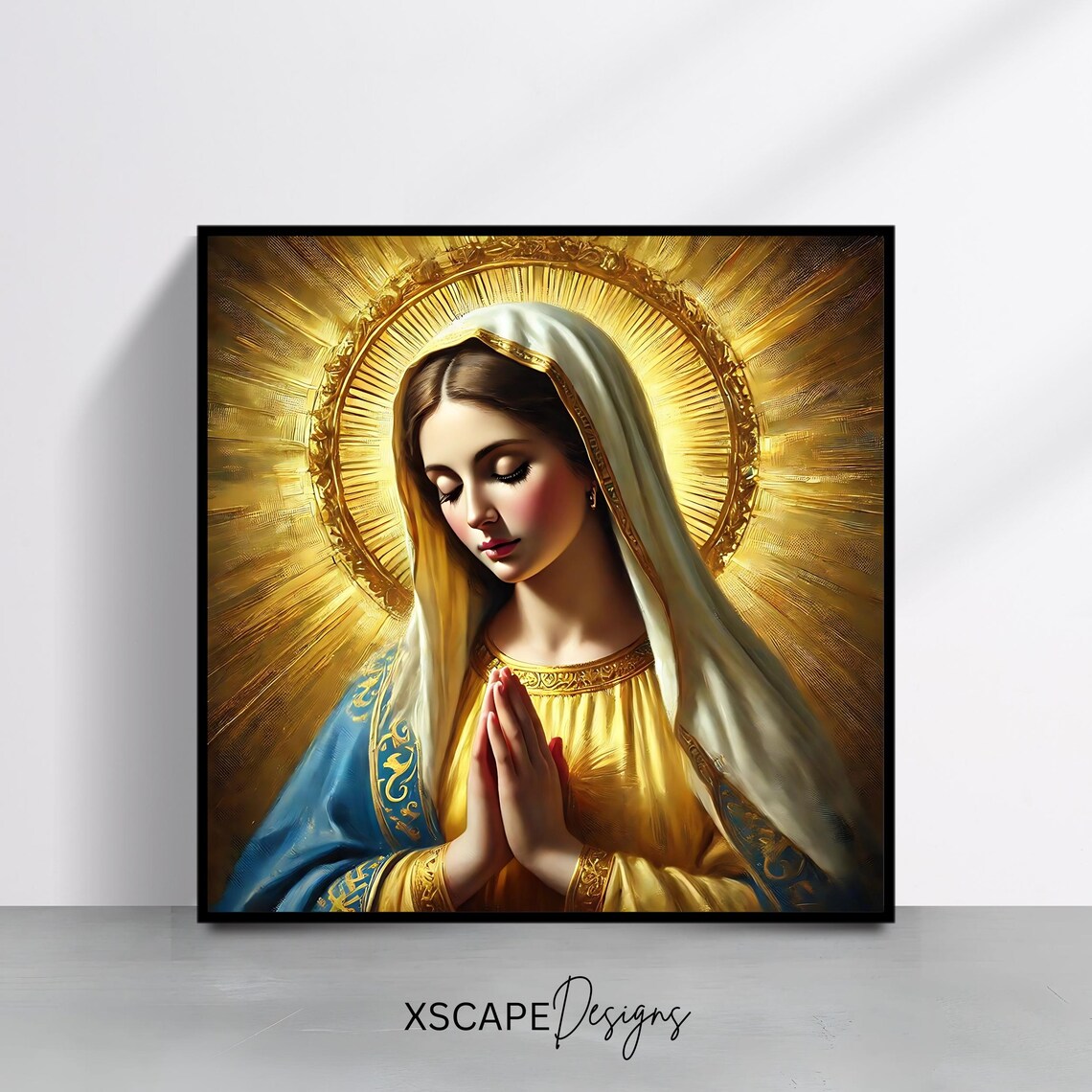 Blessed Virgin Mary Golden Halo Prayer Catholic Devotional Religious Art Print