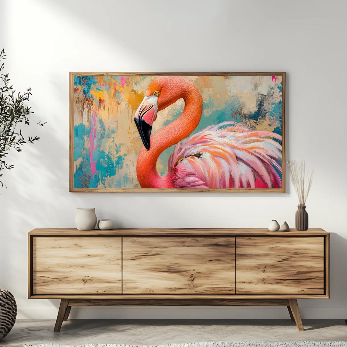 Pink Flamingo Close Up Colorful Abstract Tropical Bird Poster - Image 3