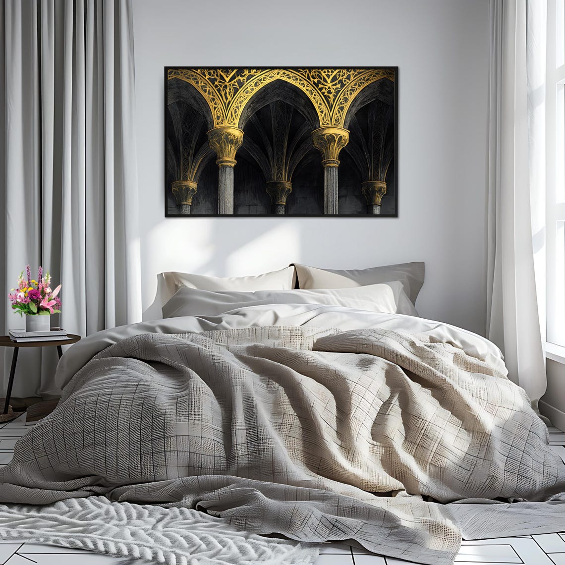 Gold Black Islamic Archway Mosque Columns Ornamental Art Wall Print - Image 2
