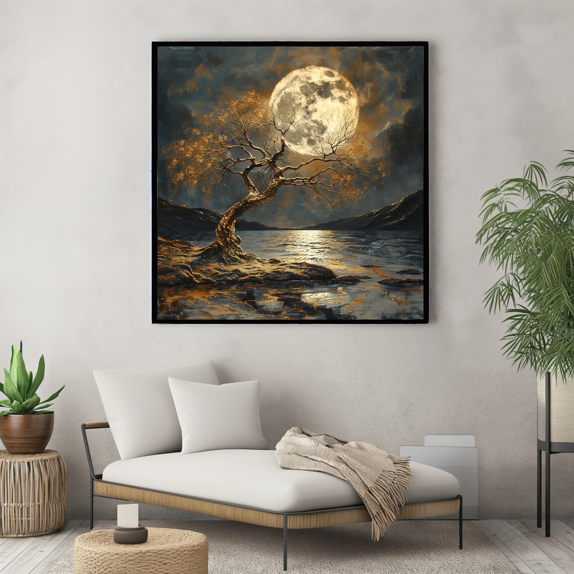 Moonlit Tree Wall Art Print Nightscape Square Artwork Poster - Image 3