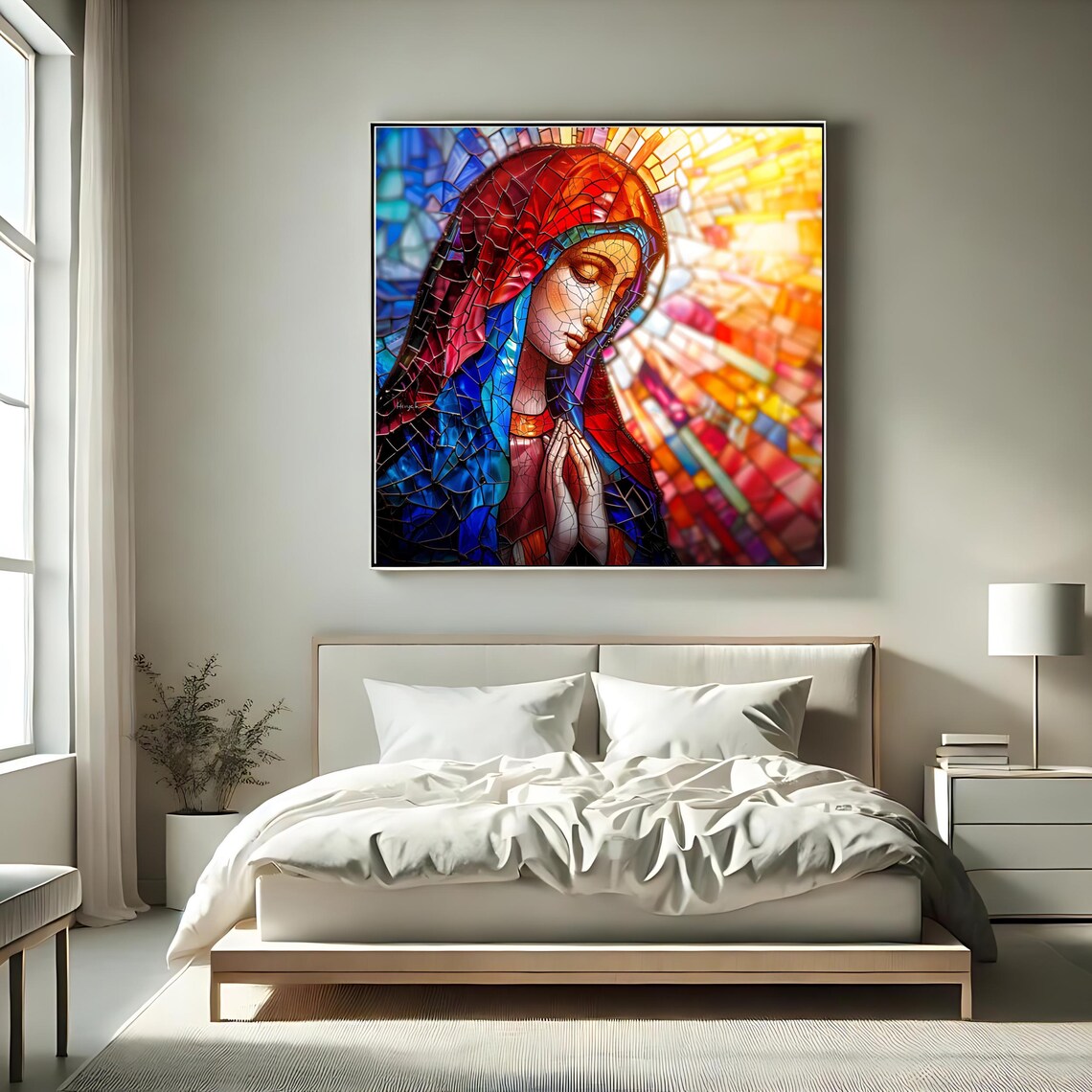 Praying Virgin Mary Stained Glass Cathedral Art Religious Wall Art Print - Image 2