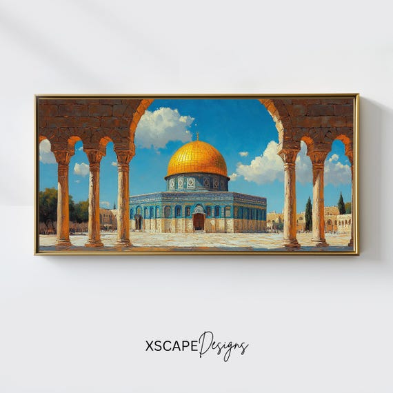 Masjid Al Aqsa Wall Art Long Horizontal Narrow Print Oversized Panoramic Architecture Artwork For Above Couch Or Bed