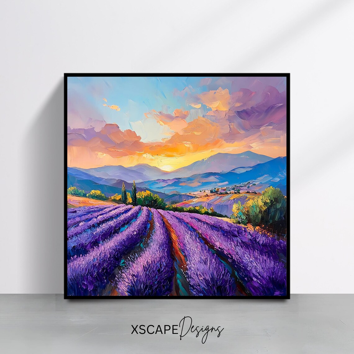 Lavender Field Sunset Art Print, Nature Artwork