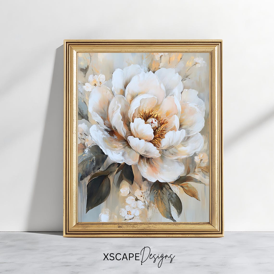 White Peony Bloom Soft Neutral Floral Rustic Farmhouse Art Poster