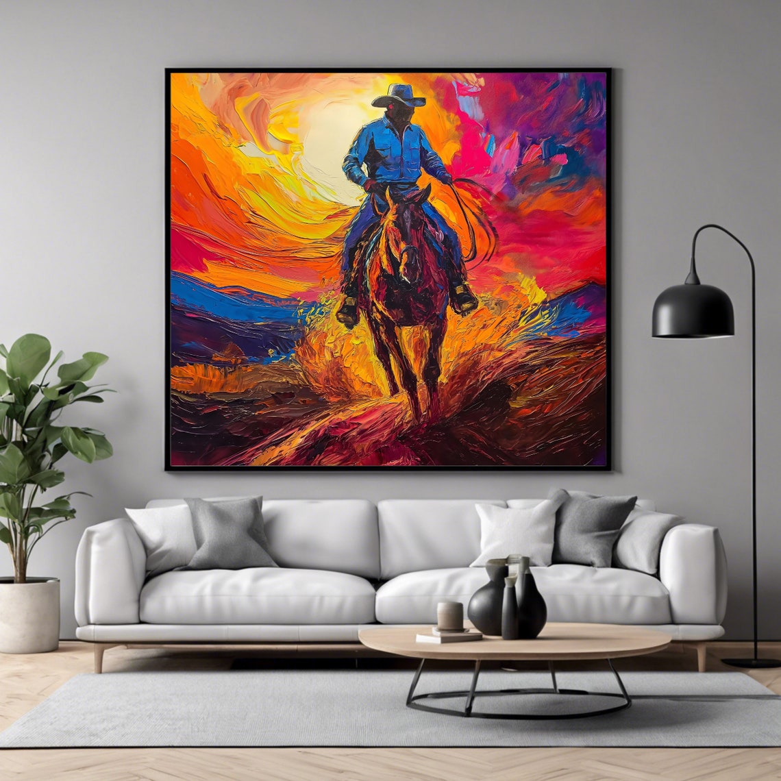 Cowboy Sunset Wall Art Print Western Square Artwork Poster - Image 4