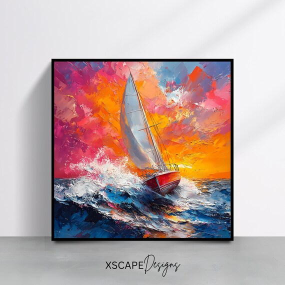 Sailing Wall Art Colorful Ocean Print Abstract Nautical Seascape Painting For Home Decor