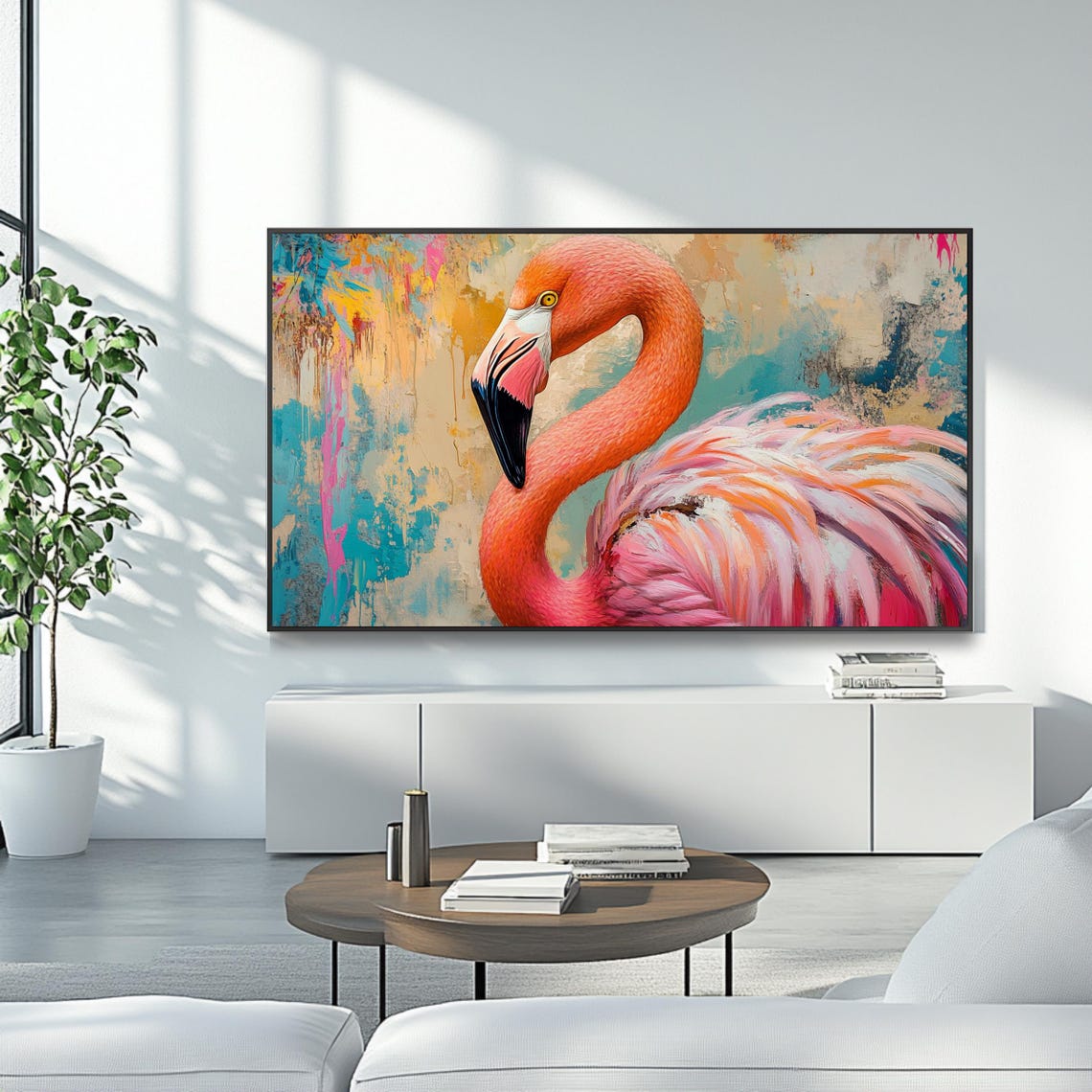 Pink Flamingo Close Up Colorful Abstract Tropical Bird Poster - Image 4