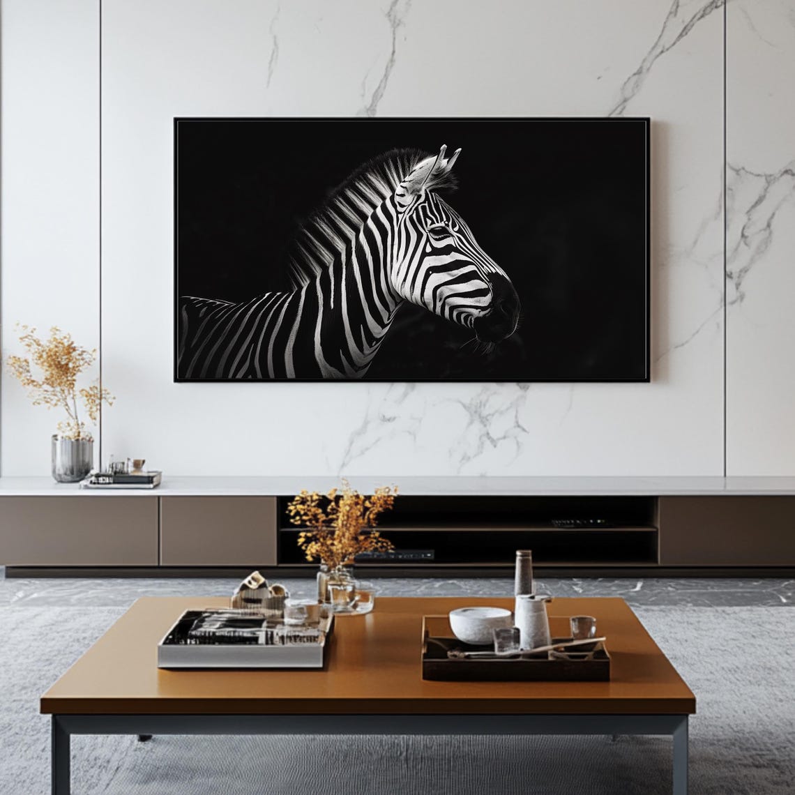 Zebra Monochrome Black and White Portrait Dark Wildlife Poster - Image 2