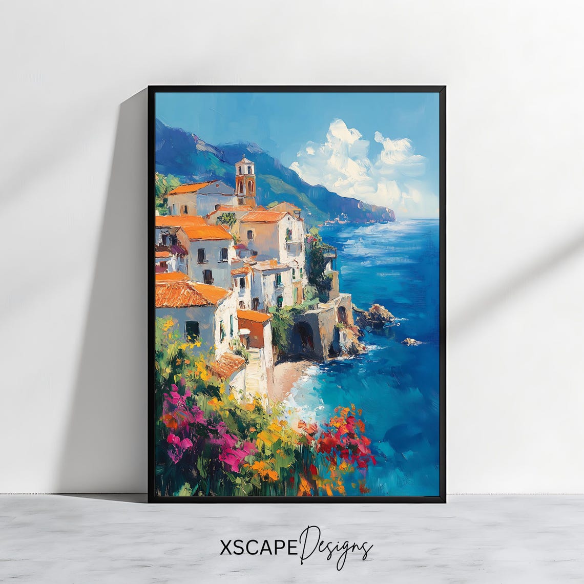 Italian Coastal Village Cliffside Sea View Mediterranean Travel Poster