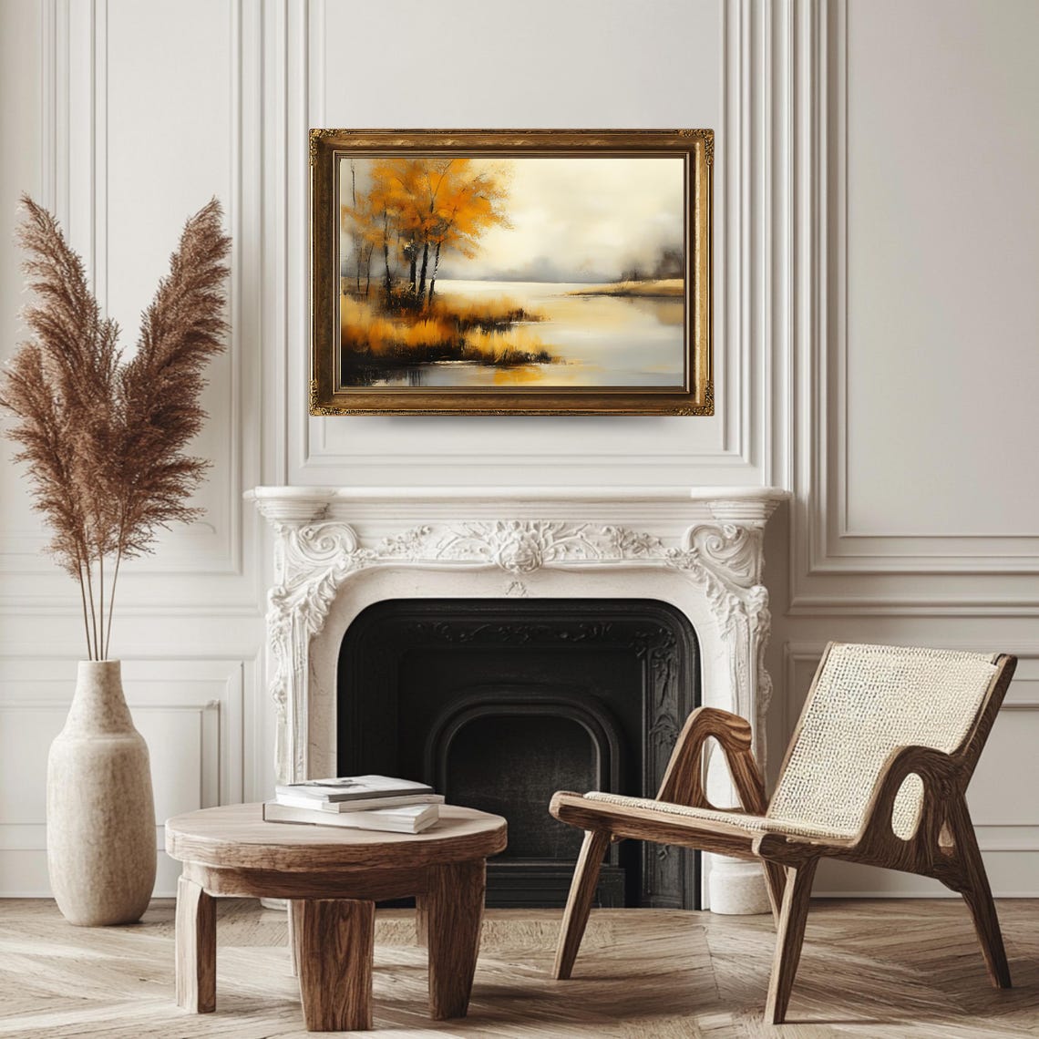 Misty Autumn Lakeside Golden Trees Vintage Fall Landscape Poster - Image 3