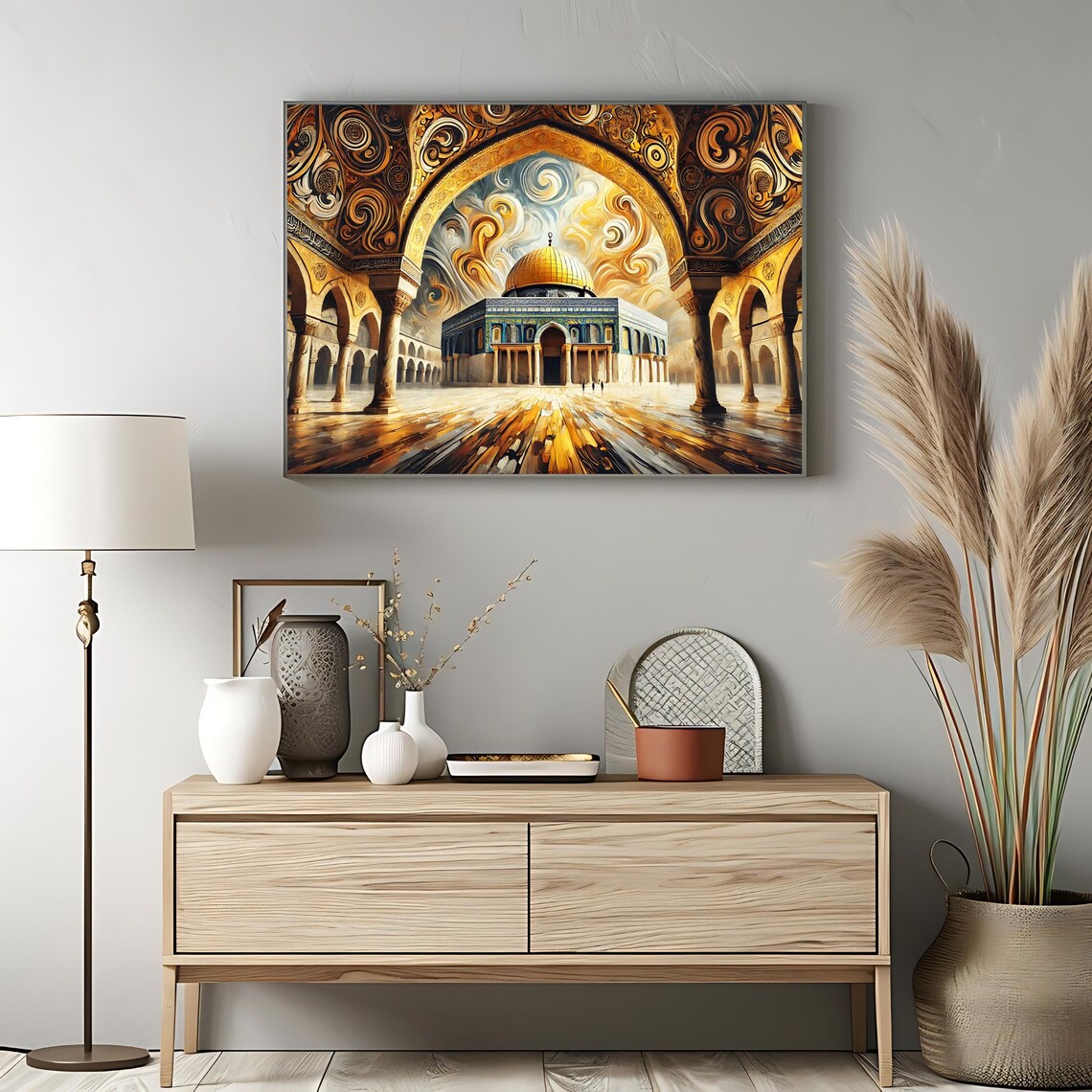 Dome Of The Rock Golden Dome Courtyard Swirling Sky Islamic Poster - Image 3
