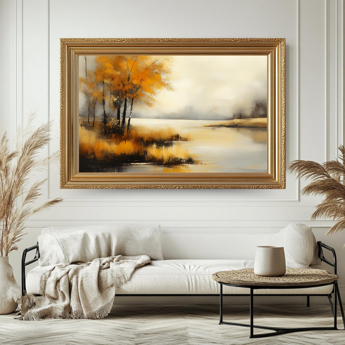 Misty Autumn Lakeside Golden Trees Vintage Fall Landscape Poster - Image 4