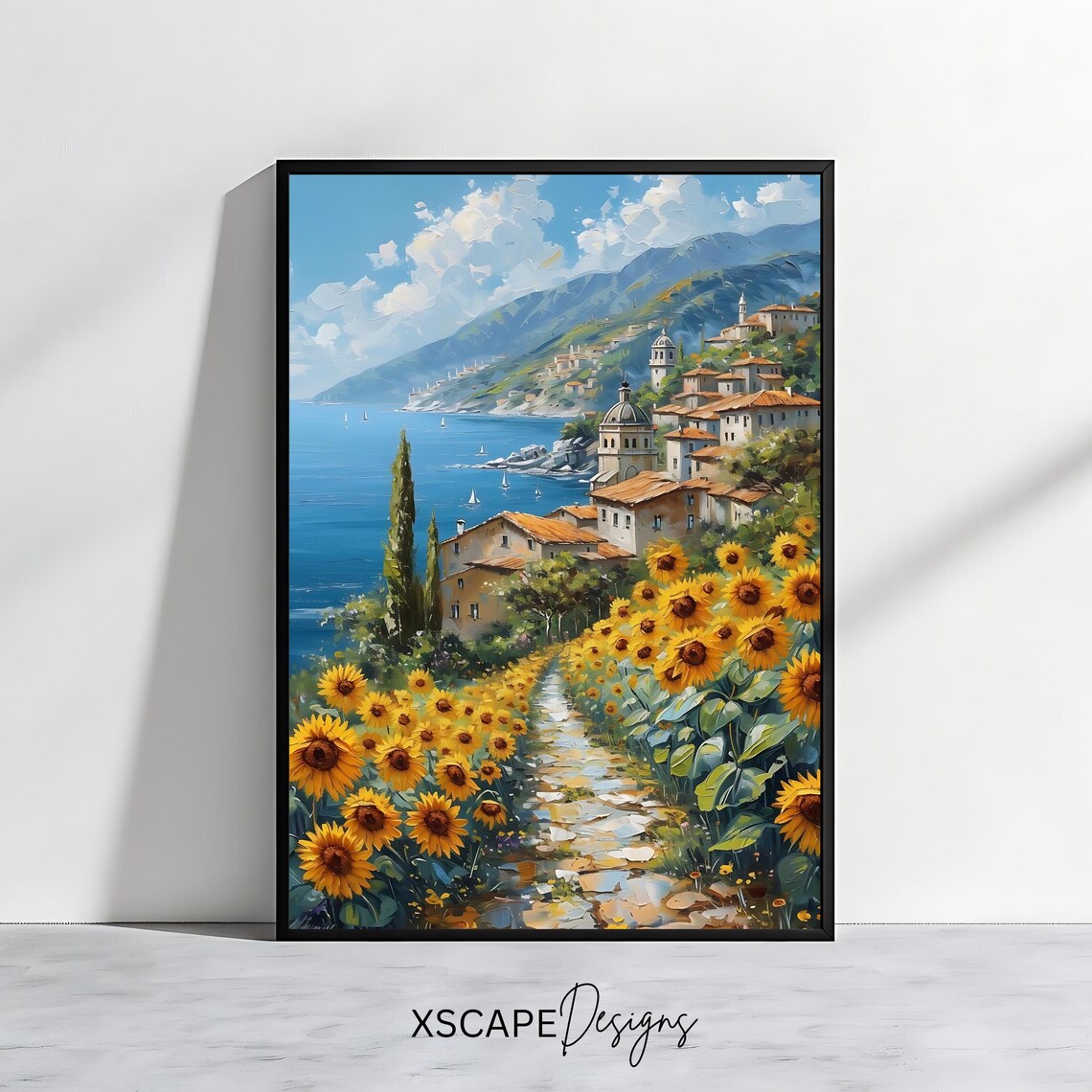 Coastal Village Mediterranean Sunflower Path Art Print